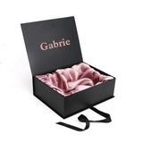 Custom Logo Black Magnetic Cardboard Paper Gift Wig Luxury Packaging Gift Box with Ribbon Closure
